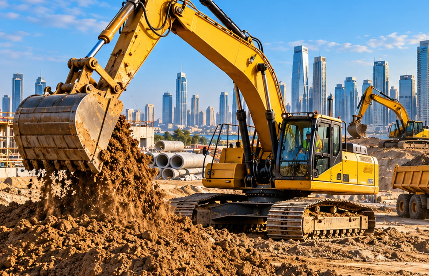 Heavy excavator for earthmoving and construction projects