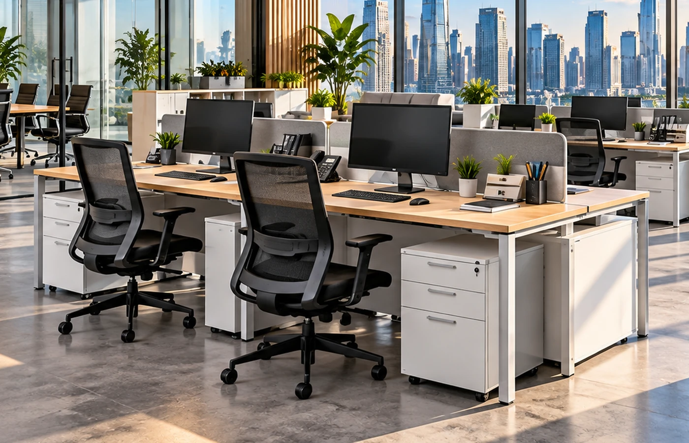 Modern office workstations and ergonomic furniture